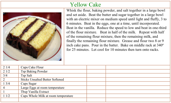 Yellow Cake Recipe